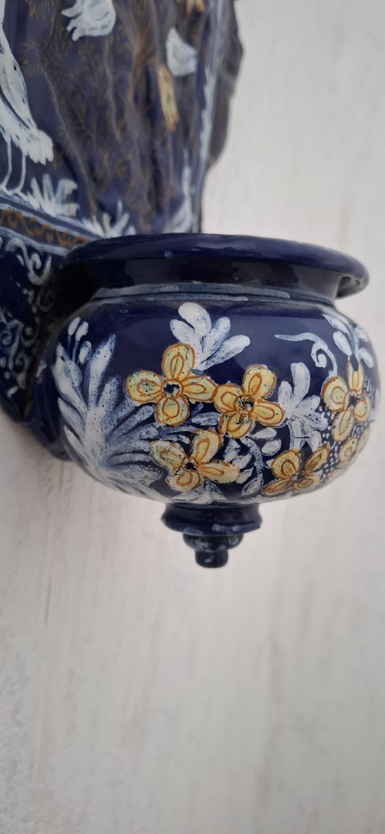 Antique holy water font or stoup., Wall decoration, Ceramic, Blue (photo 6 of 6)