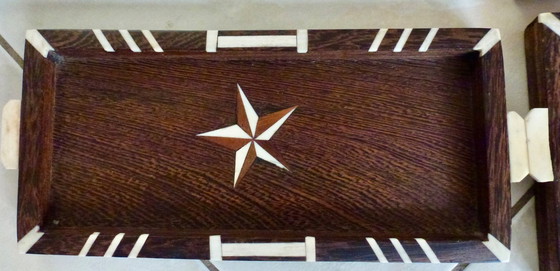 Image 1 of 6 bandejas Art Decó de palisandro con incrustaciones de hueso - Angloindio.