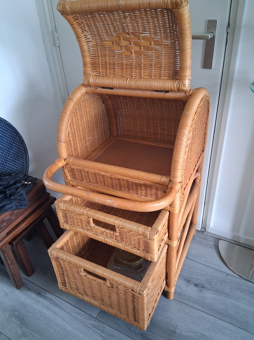 Vintage rotan opberger groot