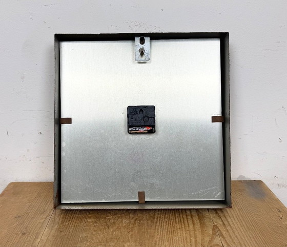 Image 1 of Grey Rusty Industrial Square Wall Clock from Pragotron, 1970s