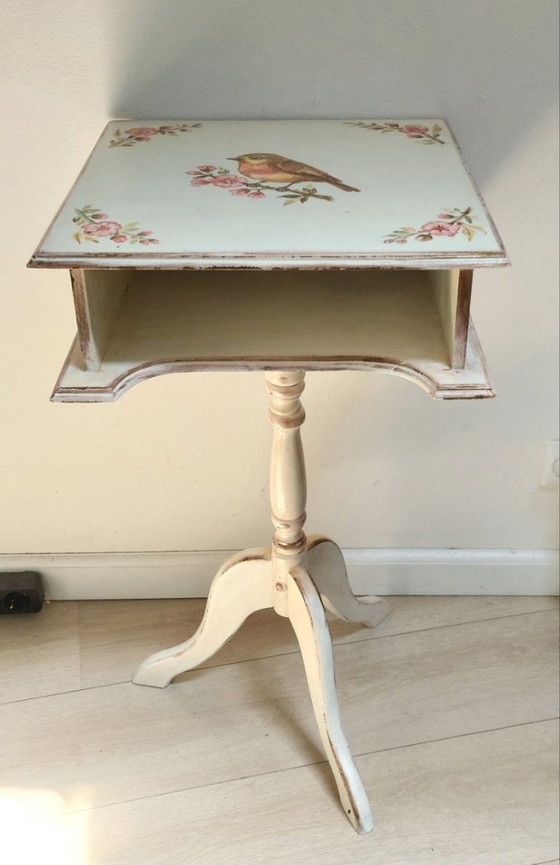 Image 1 of Hand Painted Robin Side Table in English Cottage Style