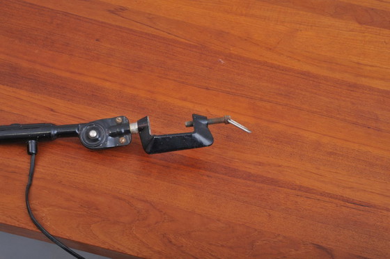 Image 1 of Clamp lamp with black arm and beige crackle shade (1950s)