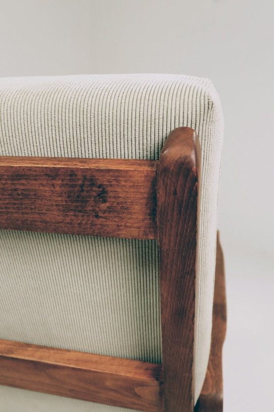 Image 1 of Mid-Century Armchair Corduroy Cushion Rustic Wood, 1980s