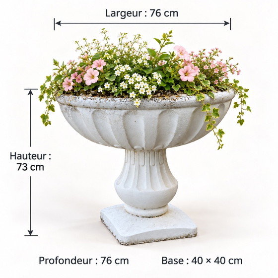Vaso da fiori antico in pietra, Vasi per piante, Bianco (foto 7 di 7)