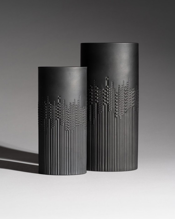 Image 1 of Rosenthal Tapio Wirkkala Vase Duo Black Matte Porcelain Studio-Line Mid Century