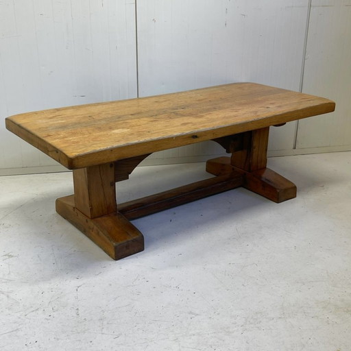 Table de monastère brutaliste en chêne massif, table de ferme française