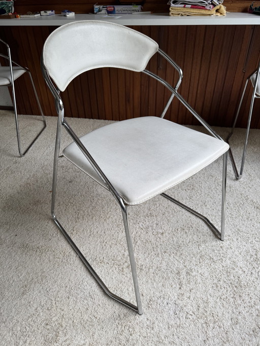 4 vintage postmodern Effezeta style chairs chrome and white