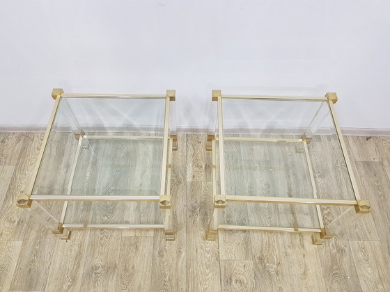 Hollywood Regency Tafels in glas van P. Vandel, Parijs, jaren 70, set van 2 – Pierre Vandel, Metal (photo 3 of 16)