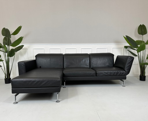 Brühl Moule Ecksofa Leder Sofa Couch Schlaffunktion Schwarz Dickleder