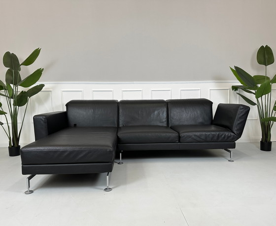 Image 1 of Brühl Moule Ecksofa Leder Sofa Couch Schlaffunktion Schwarz Dickleder
