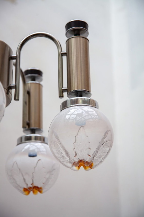 Image 1 of Lustre Mazzega en verre de Murano et chrome, Italie, vers 1970