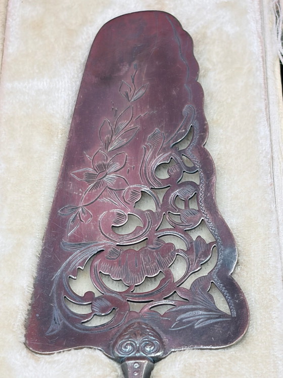 Silver-plated Cake Server 30cm Art Nouveau Openwork Box, Table accessories, Textile, Creme (photo 2 of 10)