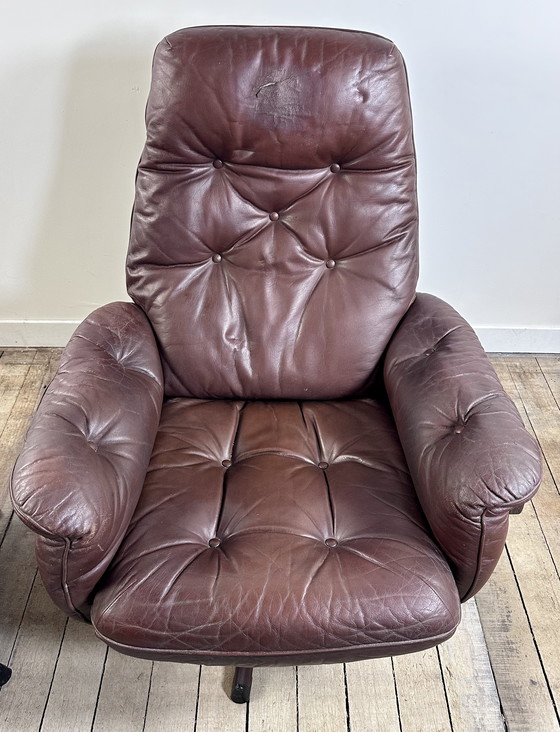 Image 1 of Leren fauteuil en voetenbank van GÖTE MÖBLER Zweden 1960
