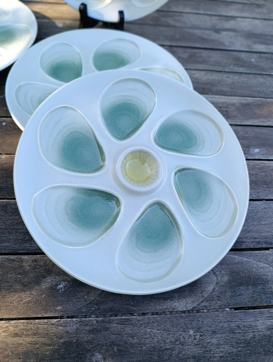 Image 1 of 4 oester-/schelpdierborden, Salins aardewerk / Frankrijk 1960