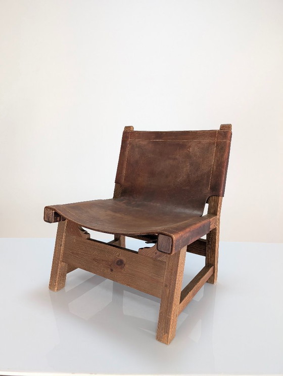 Image 1 of Set di 5 sedie spagnole in pelle e quercia, stile Paco Muñoz, anni '60