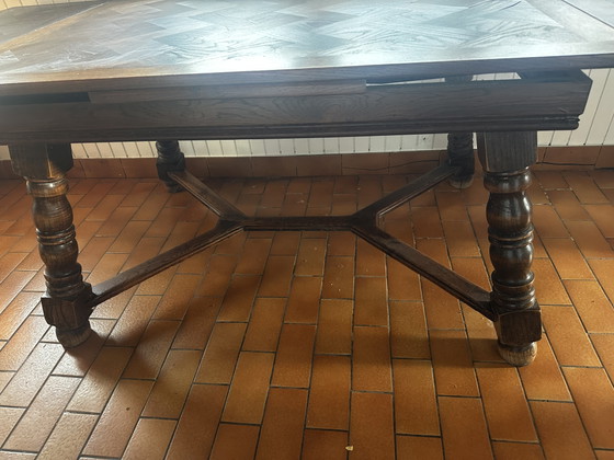 Image 1 of Rustic oak extendable table, early 20th century