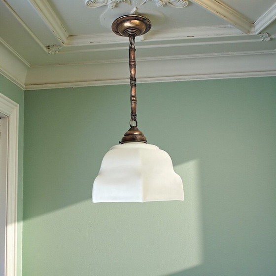 Image 1 of Art Deco hanglamp van wit opaalglas, jaren 1940