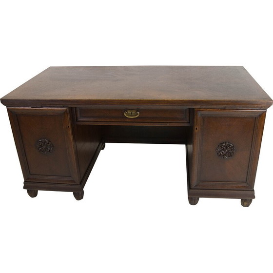 Image 1 of Vintage freestanding desk in wood and brass, 1920s