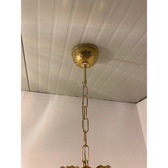 Image 1 of Lustre en verre de Murano, couleur ambre, orné de motifs floraux et de feuilles