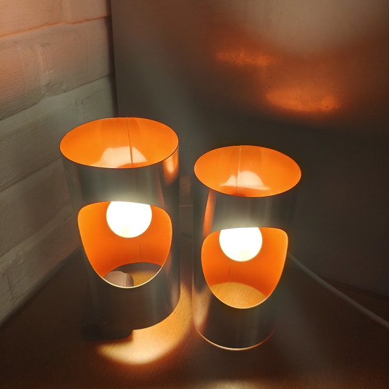 Vintage OXAR Space Age Dubbele Wandlamp – Inox & Oranje – Jaren 70 – Wandlampen, Chrome (photo 3 of 14)