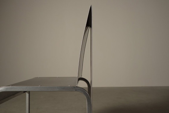 Image 1 of Set aus sechs postmodernen Esszimmerstühlen aus Edelstahl aus der Zeit um 1980-1990.