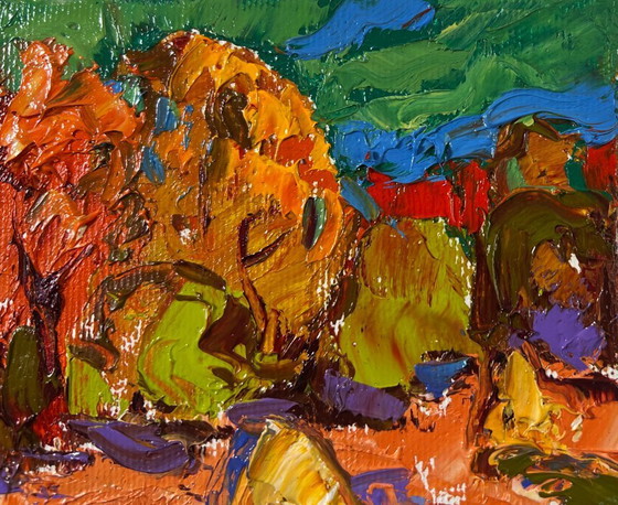 Image 1 of Original Oil Painting Fall Nature Landscape Autumn horizon