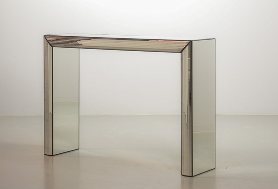 Image 1 of Very Exclusive Eyecatching Minimalistic Handcrafted Silver Mirror Console Table / Wall Art Object, 1980s.