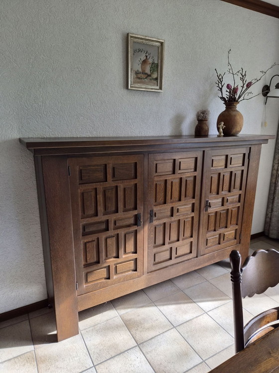 Credenza / Mobile vintage brutalista in rovere – Anni '60 (Spagnolo / Belga) – Credenze, Metallo, Legno (photo 2 of 5)
