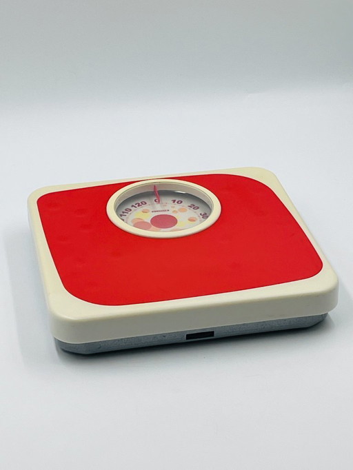 Vintage Soehnle red bathroom scale from the 1970s