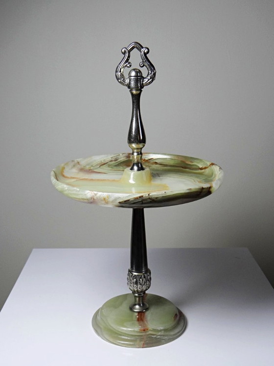 Image 1 of Rare display stand in green onyx and silver-plated metal, Italy, vintage 1935-1955