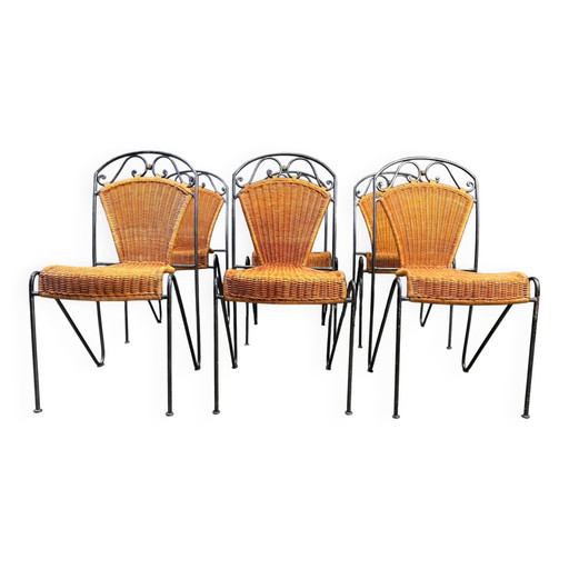 Wicker chairs by Frederick Weinberg, 1960s, set of 6 – eetkamerstoelen, Rattan, Mid Century Modern