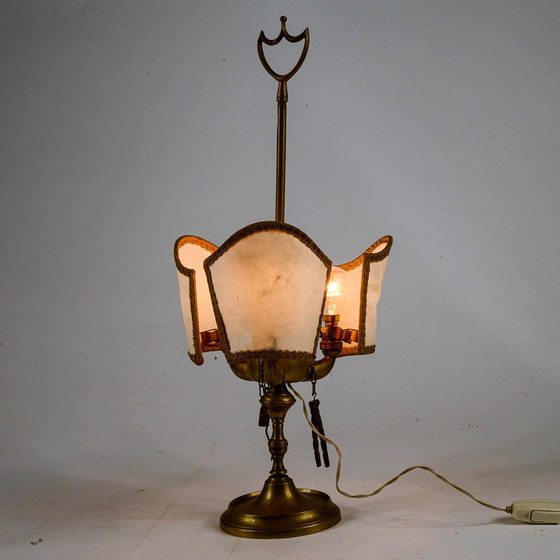 Table Lamp, Florentine Antique Electrified Brass Oil Lamp, Late 19th Century, Yellow, Vintage (photo 4 of 8)