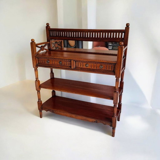 Mahogany Console Table with Two Drawers and Two Shelves