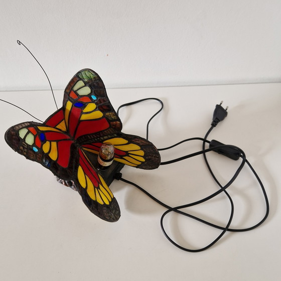 Image 1 of Vintage glas in lood vlinder lamp 