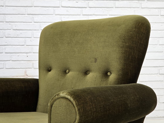 Image 1 of 1970s Danish Lounge Chair, High, Furniture Velour, Ash Wood Legs