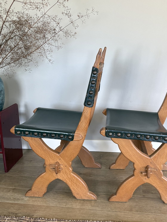 Image 1 of Vintage set of Bram Sprij chairs oak & leather brutalist style