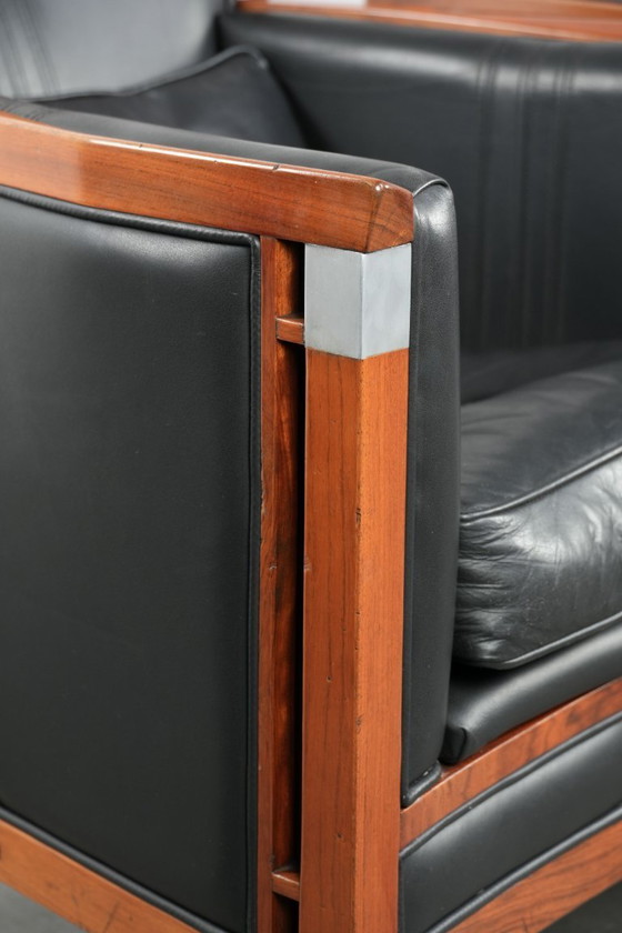 Image 1 of Black leather set of 2 Art Deco Schuitema design armchairs in good condition