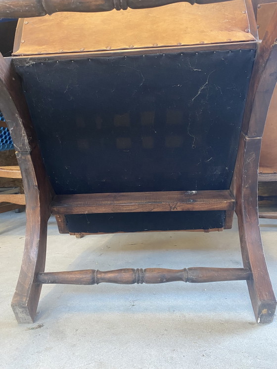 Set of Plantation British Colonial Vintage Armchairs – Leather, Metal (photo 8 of 8)