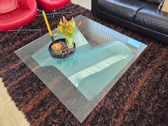 Image 1 of Vintage Glass Coffee Table Feuillet Blanc