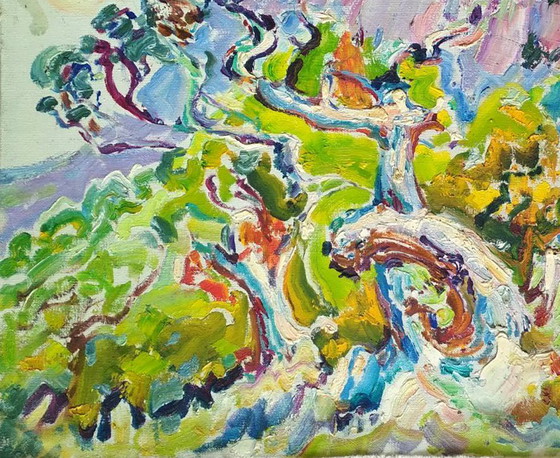 Origineel olieverfschilderij: Landschap, natuur, lenteochtend in de bergen – Schilderijen & Tekeningen, Canvas (photo 4 of 5)