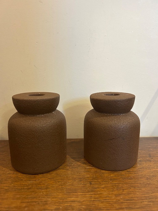 Pair of Vintage Brutalist Candlesticks – kandelaars en kaarsen, Ceramic (photo 2 of 20)