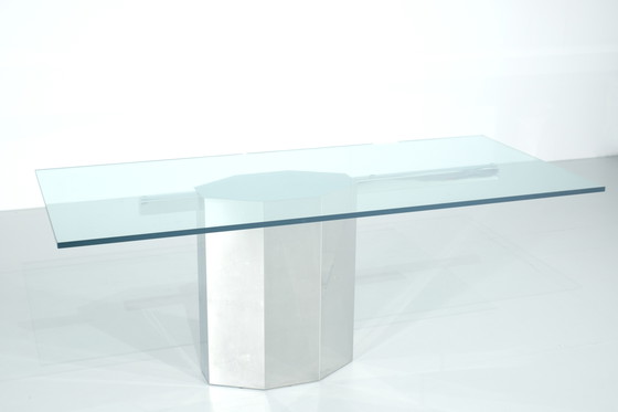 Image 1 of Tavolo da pranzo in vetro con base cromata, Italia, anni &#39;70