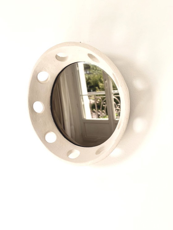 Image 1 of French contemporary ceramic mirror, "Tondo" by Renzo Maar