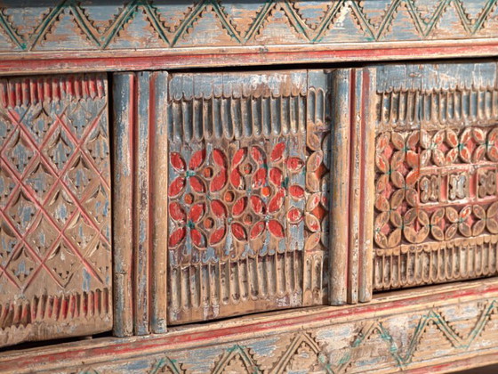 Antique carved and polychrome low sideboard in fir wood – China, circa 1930 – Iron (photo 30 of 40)