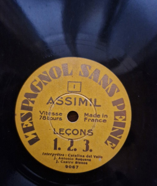 Complete Vintage Assimil language course Spanish in French "l'espagnol sans peine" on 78 rpm vinyl record