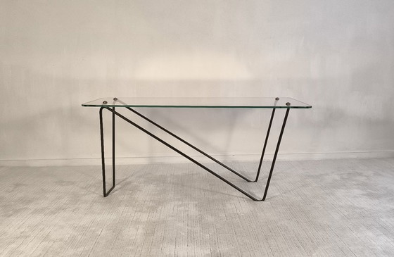 Image 1 of 😍 Stunning AIRBORNE asymmetrical coffee table, 1950s style, glass and lacquered metal, Made in Montreuil 😍