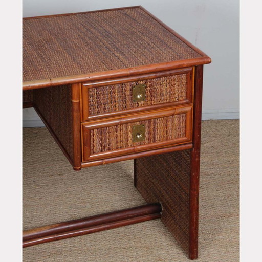 Vintage wicker, bamboo and brass desk by Dal Vera, 1970