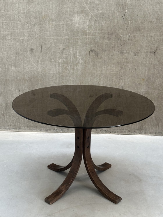 Image 1 of Vintage Westnofa Style Dining Table – Smoked Glass – Ø110 cm