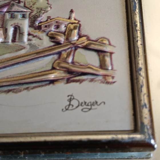 Image 1 of Vintage Berger Preziosi 3D Relief Artwork on Bevelled Mirror Frame, Italy, 16 × 13 cm