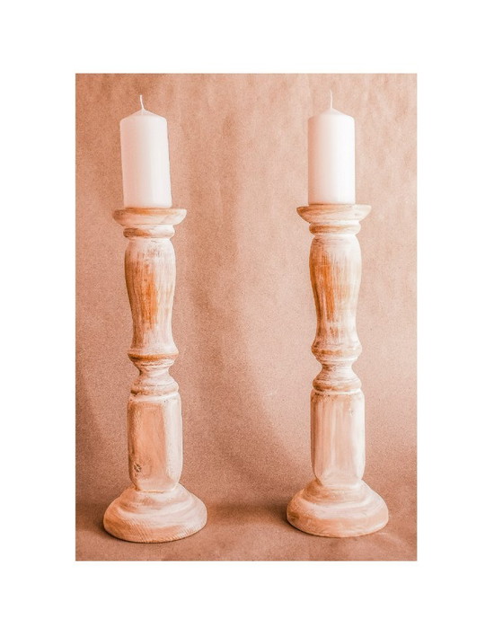Image 1 of Kerzenständer aus Holz im Used-Look. Paar Kerzenhalter aus Holz. Designer-Kerzenständer. Rustikale Kerzenständer. Neu.